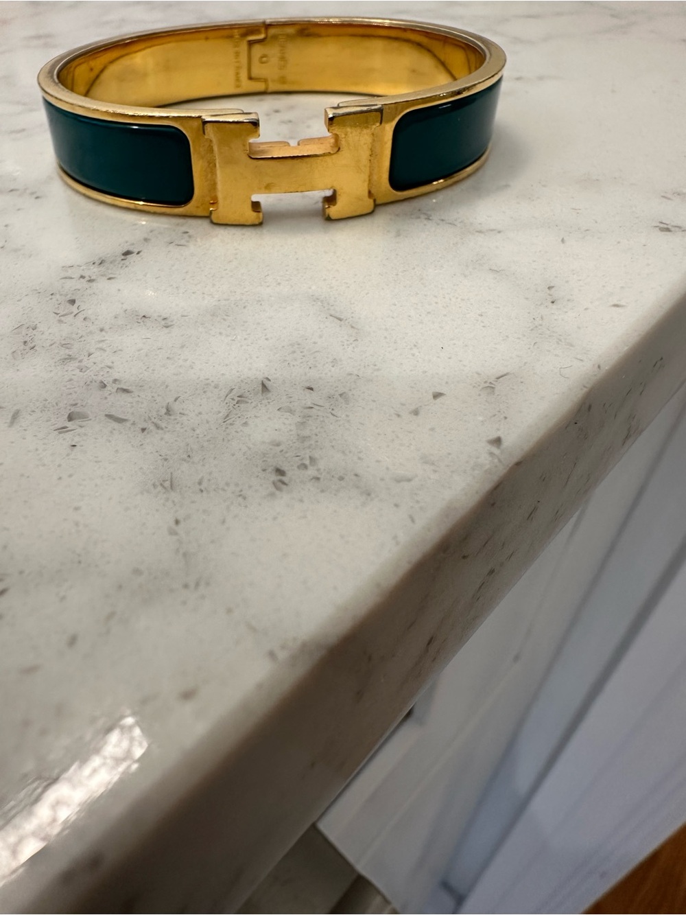 Hermes Gold and Emerald Enamel Clic H Bracelet